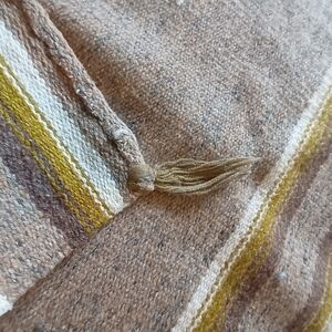 Handwoven Striped Wool Runner Blanket Tan Mustard Brown Natural Fiber 26x60